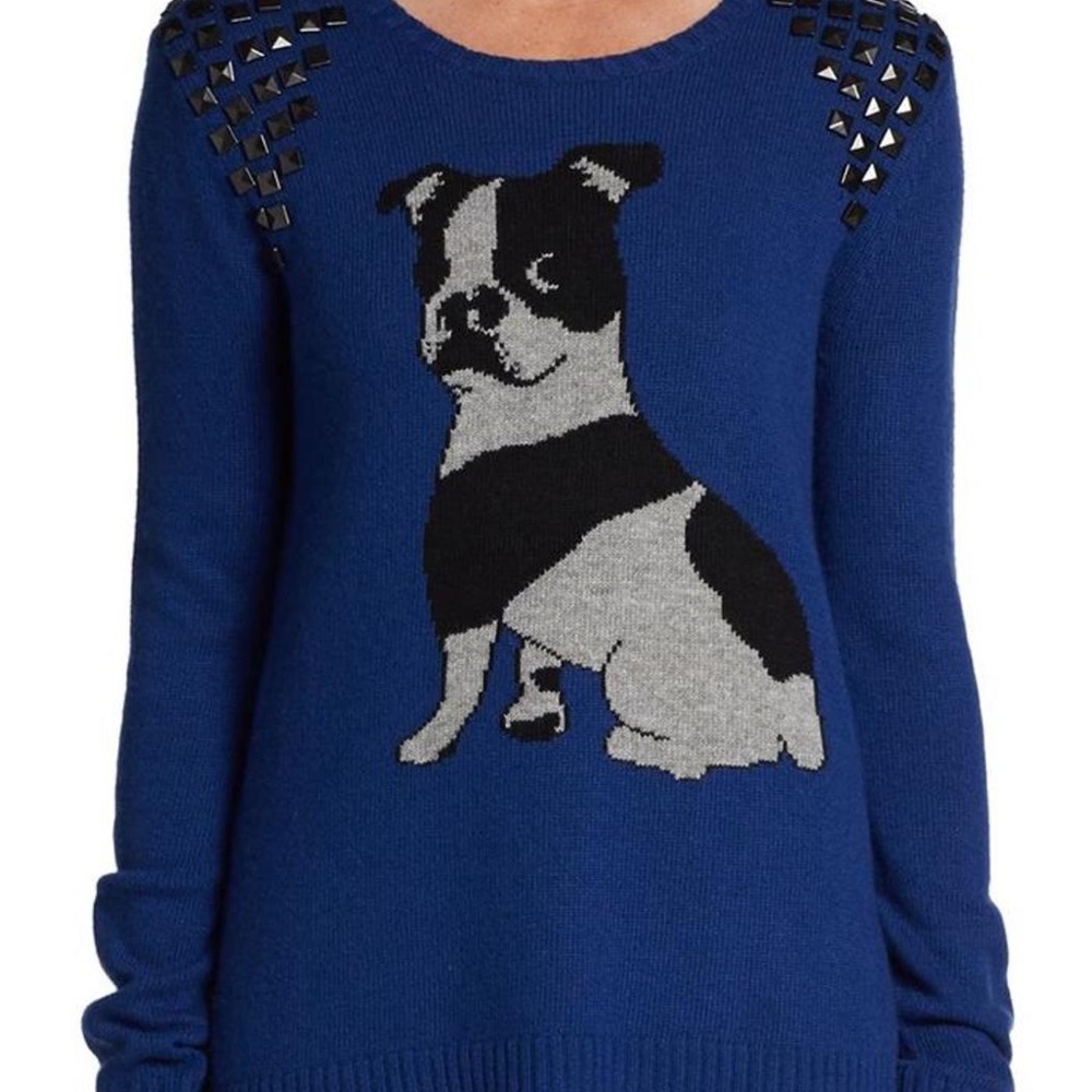 BCBG STUDDED BULLDOG INTARSIA SWEATER